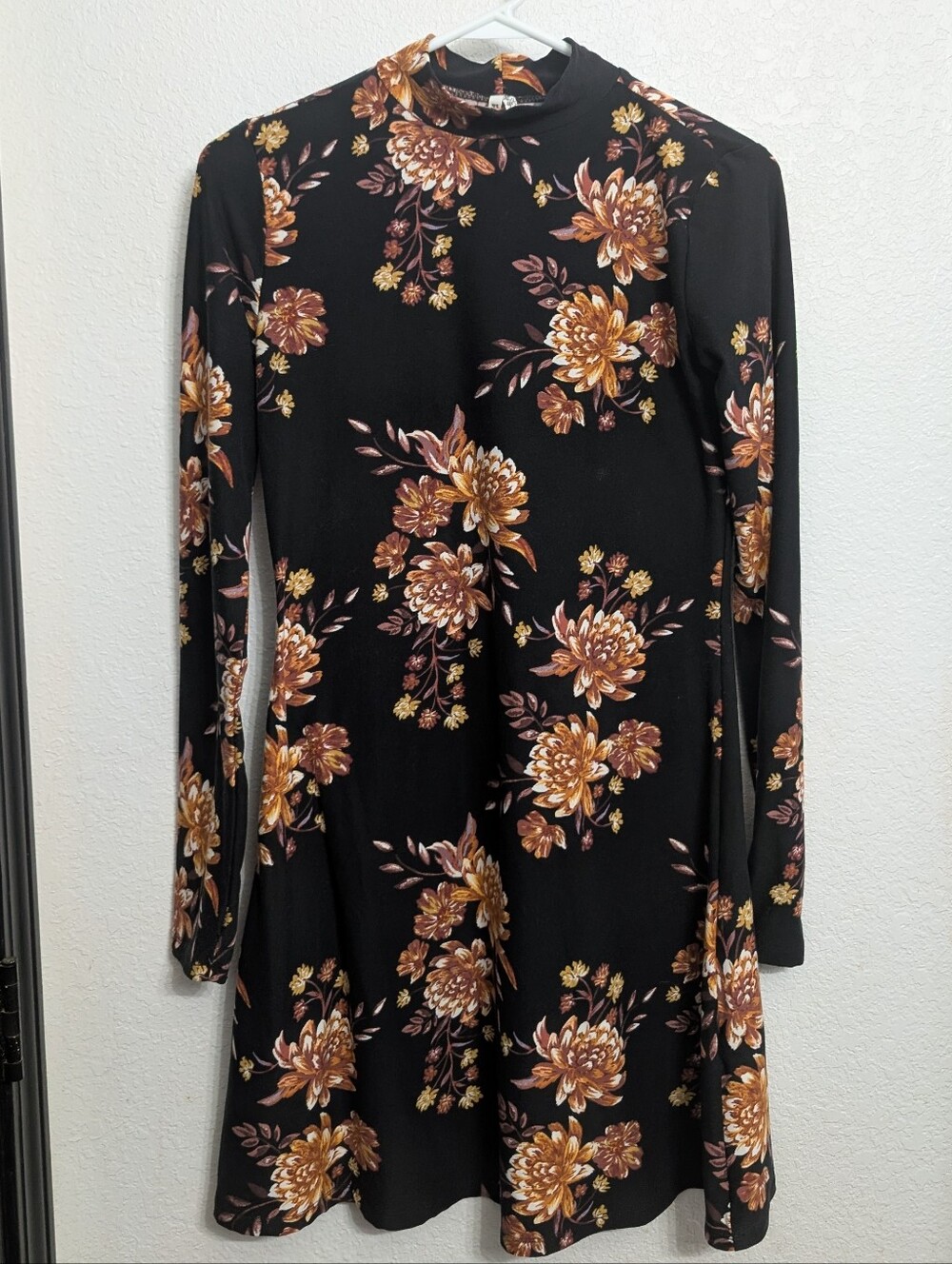 Mudd Black Floral Long Sleeve Midi Dress with Rust and Blush Blooms Whimsigoth
